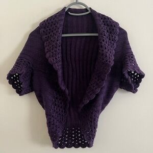 Women Handmade Crochet Ribbed Knit Shrug XSmall Purple Cottage Romantic Feminine